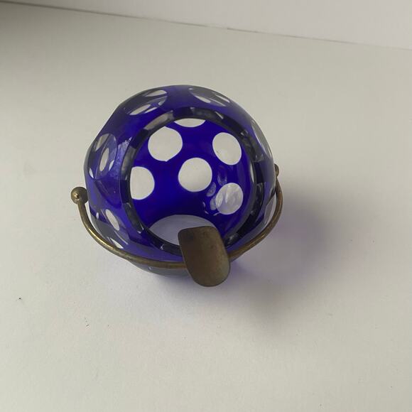 Marita Voigt For Harzkristall Ashtray Blue Art Glass & Brass Space Age MCM 1970 - Picture 5 of 7